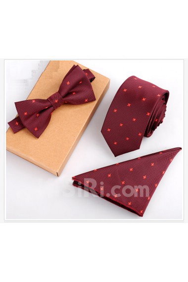 Red Polka Dot Microfiber 
Necktie and Bow Tie and Pocket Square