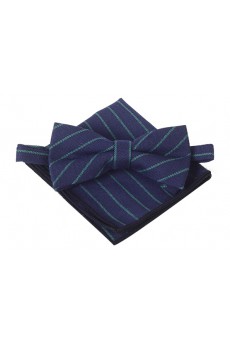 Blue Striped Cotton, Linen 
Bow Tie and Pocket Square