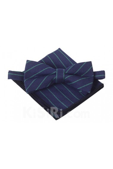 Blue Striped Cotton, Linen 
Bow Tie and Pocket Square