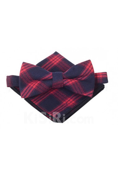 Red Plaid Cotton, Linen 
Bow Tie and Pocket Square