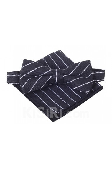 Gray Striped Cotton, Linen 
Bow Tie and Pocket Square