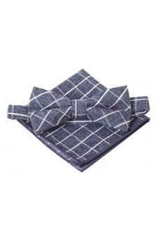 Gray Checkered Cotton, Linen 
Bow Tie and Pocket Square