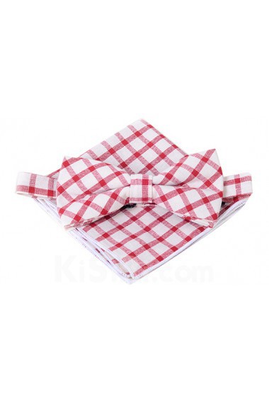 Red Checkered Cotton, Linen 
Bow Tie and Pocket Square