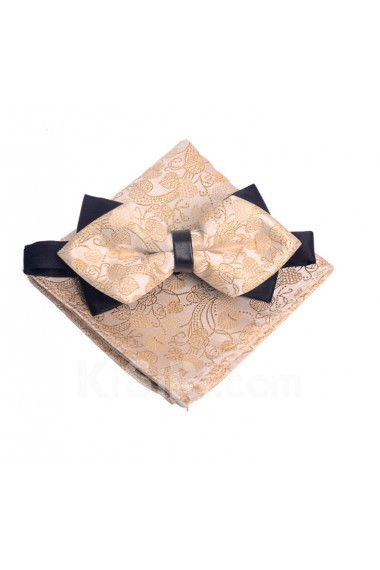 Beige Floral Microfiber 
Bow Tie and Pocket Square