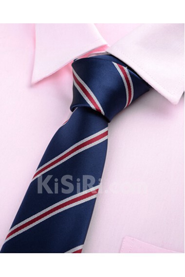 Blue Striped Microfiber Skinny Ties