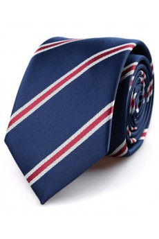 Blue Striped Microfiber Skinny Ties