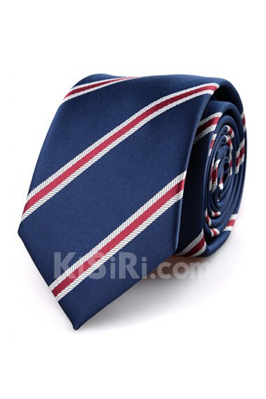 Blue Striped Microfiber Skinny Ties