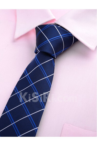 Blue Plaid Microfiber Skinny Ties