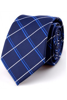 Blue Plaid Microfiber Skinny Ties