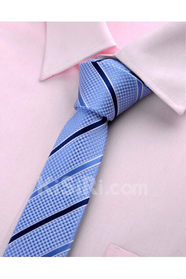 Blue Striped Microfiber Skinny Ties