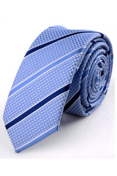 Blue Striped Microfiber Skinny Ties