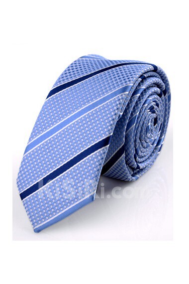 Blue Striped Microfiber Skinny Ties