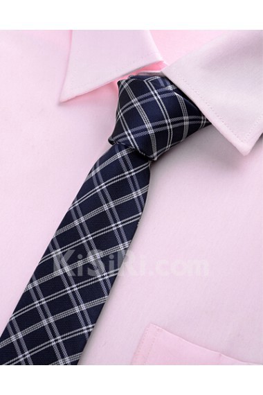 Blue Plaid Microfiber Skinny Ties