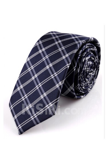 Blue Plaid Microfiber Skinny Ties