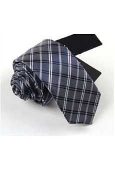 Gray Plaid Microfiber Skinny Ties