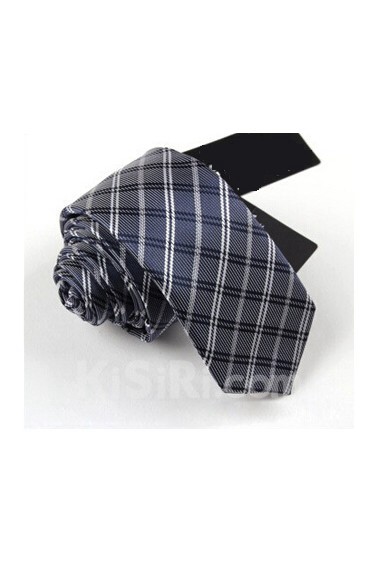 Gray Plaid Microfiber Skinny Ties