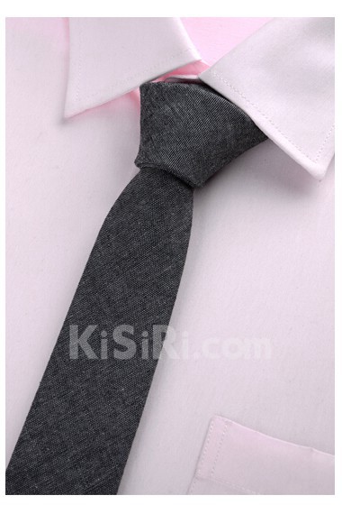 Gray Solid Cotton Skinny Ties