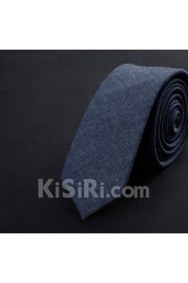 Blue Solid Cotton Skinny Ties