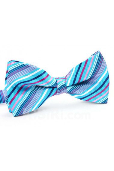 Blue Striped Microfiber Butterfly Bow Tie