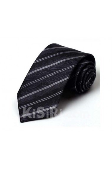 Black Striped 100% Silk NeckTie