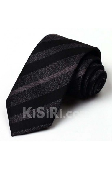 Black Striped 100% Silk NeckTie