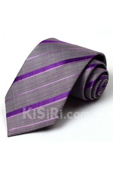 Gray Striped 100% Silk NeckTie