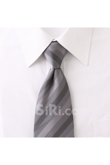 Gray Striped Microfiber NeckTie