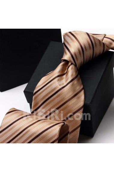 Brown Striped Polyester NeckTie