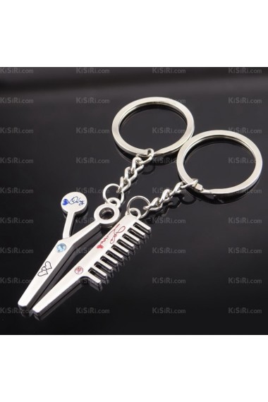 His and Hers Cute Zinc Alloy Scissors Combs Keychain (A Pair)