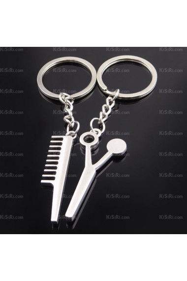 His and Hers Cute Zinc Alloy Scissors Combs Keychain (A Pair)