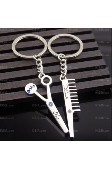 His and Hers Cute Zinc Alloy Scissors Combs Keychain (A Pair)