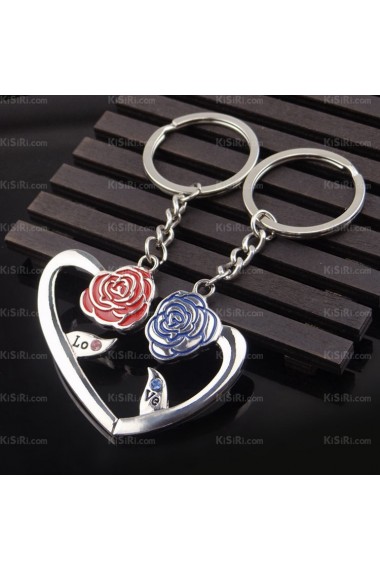 Elegant Small Pendant Zinc Alloy Rose Keychain (A Pair)