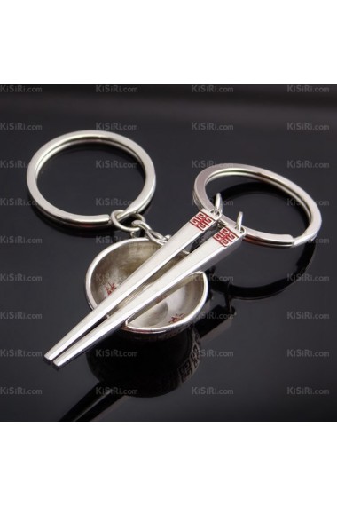 Exquisite Zinc Alloy Bowl and Chopsticks Keychain (A Pair)