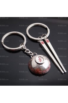 Exquisite Zinc Alloy Bowl and Chopsticks Keychain (A Pair)