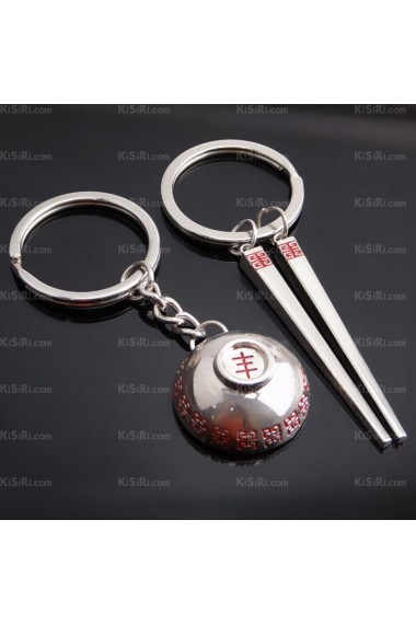 Exquisite Zinc Alloy Bowl and Chopsticks Keychain (A Pair)