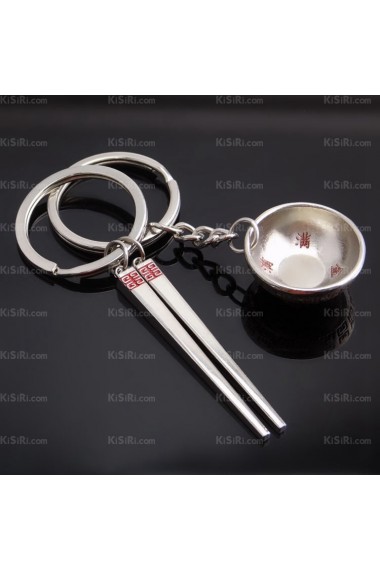 Exquisite Zinc Alloy Bowl and Chopsticks Keychain (A Pair)