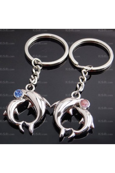 His and Hers Small Pendant Personalized Zinc Alloy Dolphin Keychain (A Pair)