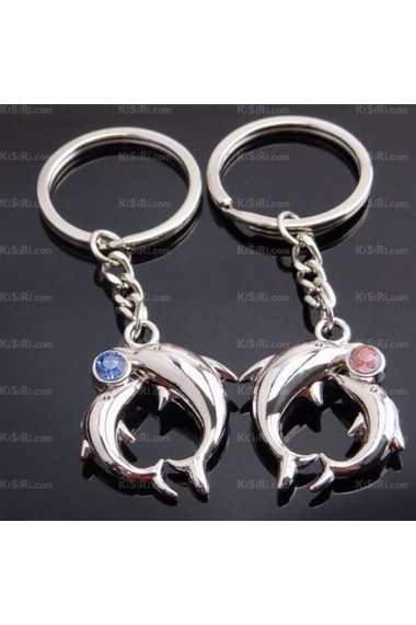 His and Hers Small Pendant Personalized Zinc Alloy Dolphin Keychain (A Pair)