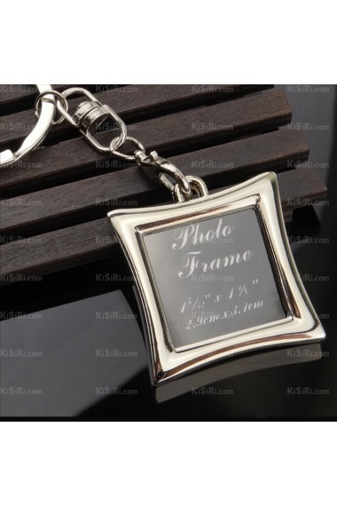 Elegant Zinc Alloy Rectangle Photo Frame Keychain (A Pair)(Same Style)