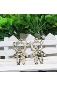 His and Hers Small Pendant Personalized Silver Zinc Alloy Bear Keychain (A Pair)