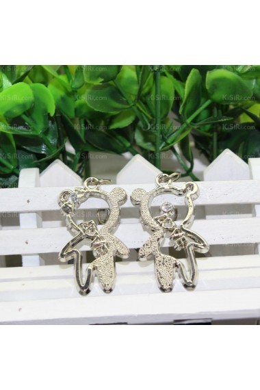 His and Hers Small Pendant Personalized Silver Zinc Alloy Bear Keychain (A Pair)