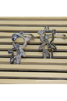 His and Hers Small Pendant Personalized Silver Zinc Alloy Bear Keychain (A Pair)