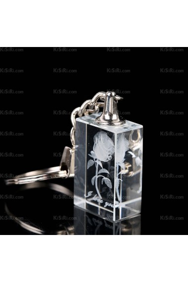 His and Hers Elegant Rectangle Crystal Rose Keychain (A Pair)(Same Style)