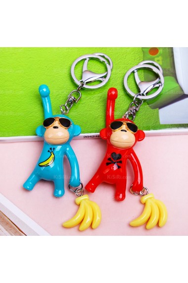 Cheap Plastic Little Monkey Banana Pendant Keychain (A Pair)(Random Color)