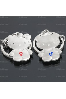 His and Hers Elegant Small Pendant Zinc Alloy Kitty Keychain (A Pair)