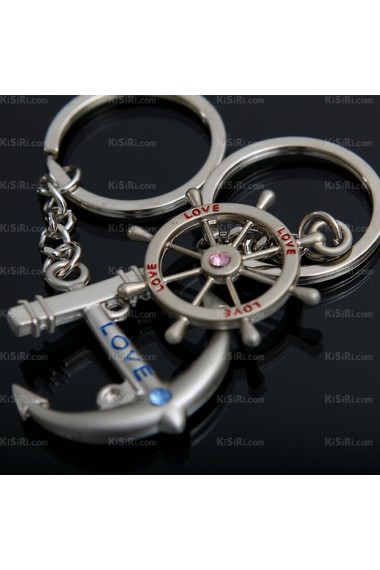 Couples Cheap Zinc Alloy Rudder Anchors Keychain (A Pair)