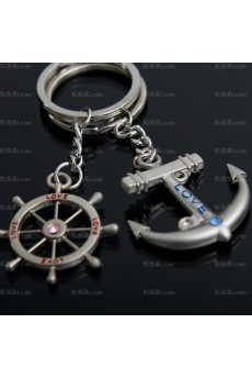 Couples Cheap Zinc Alloy Rudder Anchors Keychain (A Pair)