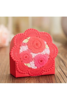 Classical Red Card Paper Flower Pattern Wedding Favor Boxes (12 Pieces/Set)