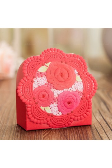 Classical Red Card Paper Flower Pattern Wedding Favor Boxes (12 Pieces/Set)