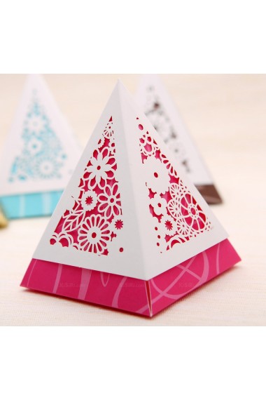 Triangle Red Color Card Paper Wedding Favor Boxes (12 Pieces/Set)